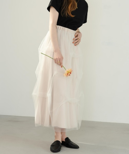 hinari（ヒナリ）の「チュールタックスカート（スカート・レディース・ブラック/アイボリー・FREE/SMALL/X-SMALL）」の6枚目の写真