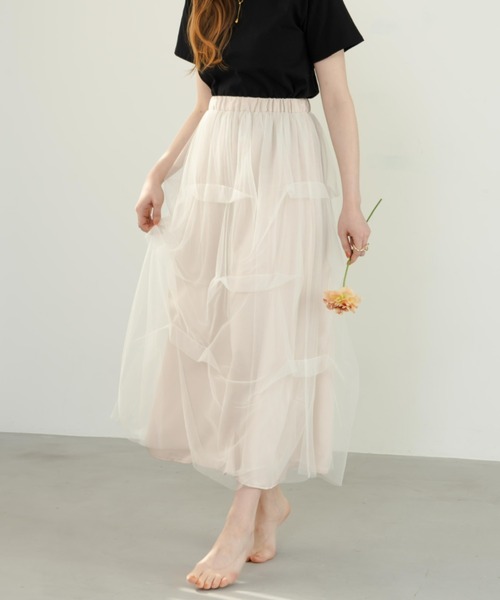 hinari（ヒナリ）の「チュールタックスカート（スカート・レディース・ブラック/アイボリー・FREE/SMALL/X-SMALL）」の13枚目の写真