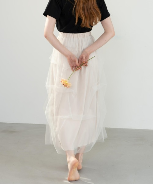 hinari（ヒナリ）の「チュールタックスカート（スカート・レディース・ブラック/アイボリー・FREE/SMALL/X-SMALL）」の9枚目の写真