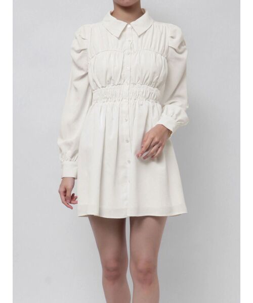 RESEXXY（リゼクシー）の「シャーリングデザインミニシャツワンピース（ワンピース・レディース・ブルー/ホワイト/ブラック・FREE）」の6枚目の写真