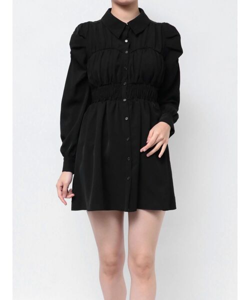 RESEXXY（リゼクシー）の「シャーリングデザインミニシャツワンピース（ワンピース・レディース・ブルー/ホワイト/ブラック・FREE）」の5枚目の写真