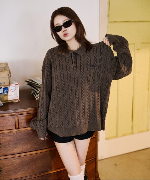 sedacle(セダクル)の「加工ケーブルニットポロ(ニット/セーター・メンズ・アイボリー/ネイビー/ブラウン・SMALL/MEDIUM/LARGE)」の3枚目の写真