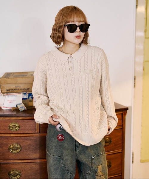 sedacle(セダクル)の「加工ケーブルニットポロ(ニット/セーター・メンズ・アイボリー/ネイビー/ブラウン・SMALL/MEDIUM/LARGE)」の4枚目の写真