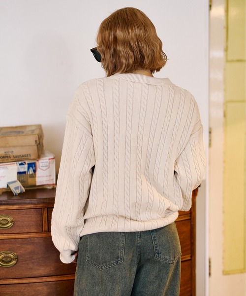 sedacle(セダクル)の「加工ケーブルニットポロ(ニット/セーター・メンズ・アイボリー/ネイビー/ブラウン・SMALL/MEDIUM/LARGE)」の7枚目の写真