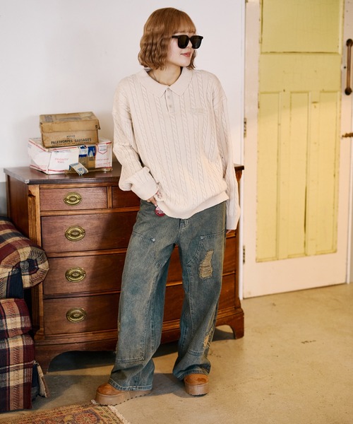 sedacle(セダクル)の「加工ケーブルニットポロ(ニット/セーター・メンズ・アイボリー/ネイビー/ブラウン・SMALL/MEDIUM/LARGE)」の8枚目の写真
