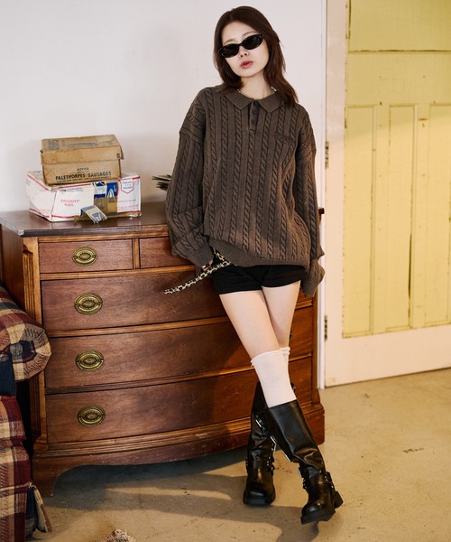 sedacle(セダクル)の「加工ケーブルニットポロ(ニット/セーター・メンズ・アイボリー/ネイビー/ブラウン・SMALL/MEDIUM/LARGE)」の22枚目の写真