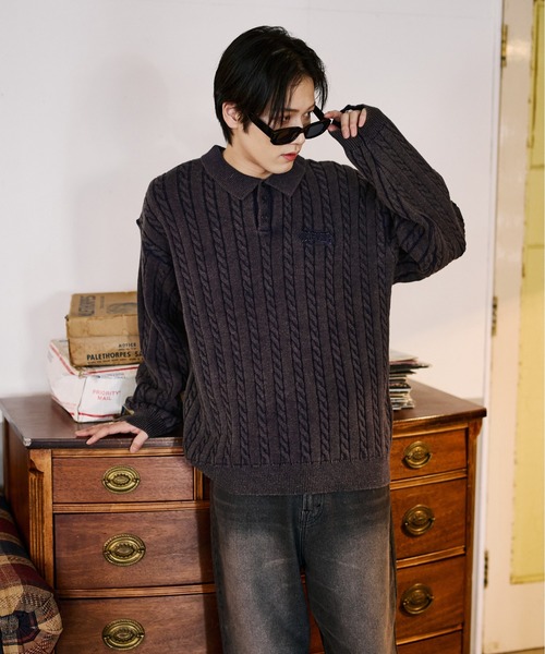 sedacle(セダクル)の「加工ケーブルニットポロ(ニット/セーター・メンズ・アイボリー/ネイビー/ブラウン・SMALL/MEDIUM/LARGE)」の18枚目の写真
