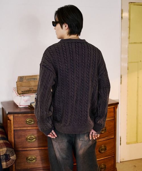 sedacle(セダクル)の「加工ケーブルニットポロ(ニット/セーター・メンズ・アイボリー/ネイビー/ブラウン・SMALL/MEDIUM/LARGE)」の9枚目の写真
