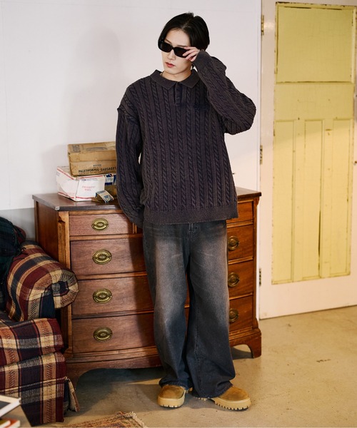 sedacle(セダクル)の「加工ケーブルニットポロ(ニット/セーター・メンズ・アイボリー/ネイビー/ブラウン・SMALL/MEDIUM/LARGE)」の11枚目の写真