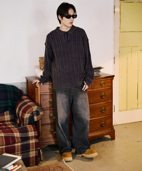 sedacle(セダクル)の「加工ケーブルニットポロ(ニット/セーター・メンズ・アイボリー/ネイビー/ブラウン・SMALL/MEDIUM/LARGE)」の12枚目の写真