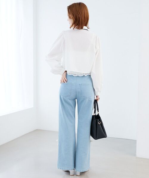 MAJESTIC LEGON（マジェスティックレゴン）の「レースリボンタイフリルブラウス（シャツ/ブラウス・レディース・ブラック系その他/ベージュ系その他2/ブルー/オフホワイト・MEDIUM）」の7枚目の写真