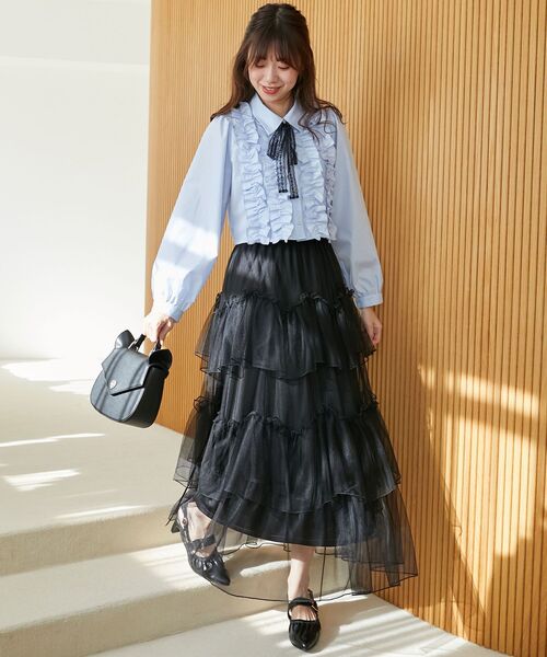 MAJESTIC LEGON（マジェスティックレゴン）の「レースリボンタイフリルブラウス（シャツ/ブラウス・レディース・ブラック系その他/ベージュ系その他2/ブルー/オフホワイト・MEDIUM）」の21枚目の写真