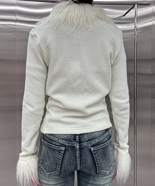 Never mind the XU / Chikashitsu+(ネバーマインド ザ エックスユー / チカシツプラス)の「【nmtc+】fur cardigan / 【エヌエムティーシープラス】ファー長袖カーディガン(カーディガン/ボレロ・レディース・ベージュ/グレー/ブラック/アイボリー・ONE SIZE)」の11枚目の写真