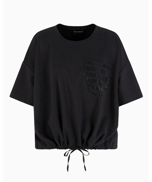 EMPORIO ARMANI（エンポリオアルマーニ）の「【エンポリオ アルマーニ】Tシャツ スーピマジャージー ロゴパッチポケット（Tシャツ/カットソー・レディース・ブラック・LARGE/MEDIUM/SMALL/X-SMALL）」の4枚目の写真