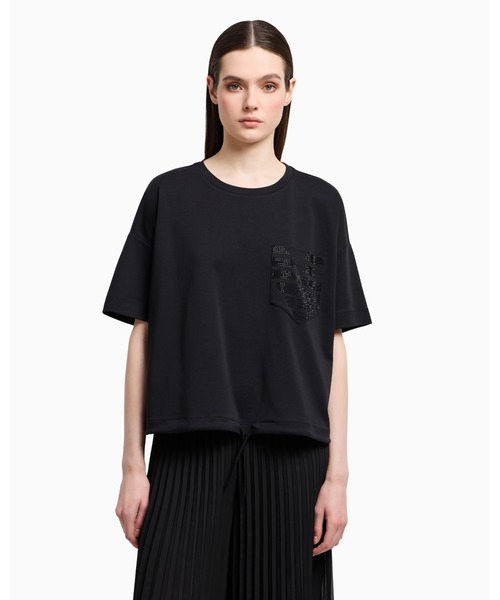 EMPORIO ARMANI（エンポリオアルマーニ）の「【エンポリオ アルマーニ】Tシャツ スーピマジャージー ロゴパッチポケット（Tシャツ/カットソー・レディース・ブラック・LARGE/MEDIUM/SMALL/X-SMALL）」の5枚目の写真