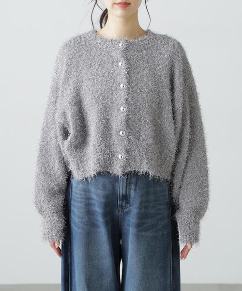 FREE'S MART（フリーズマート）の「◆ラメフェザーカーディガン（カーディガン/ボレロ・レディース・ライトグリーン/グレー/ホワイト・FREE）」の4枚目の写真