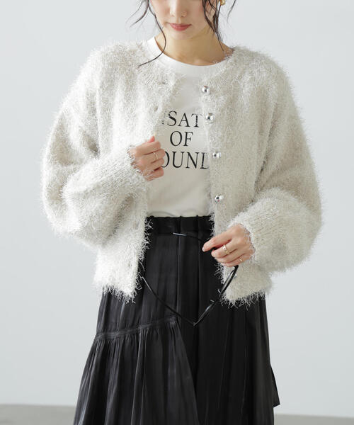 FREE'S MART（フリーズマート）の「◆ラメフェザーカーディガン（カーディガン/ボレロ・レディース・ライトグリーン/グレー/ホワイト・FREE）」の2枚目の写真