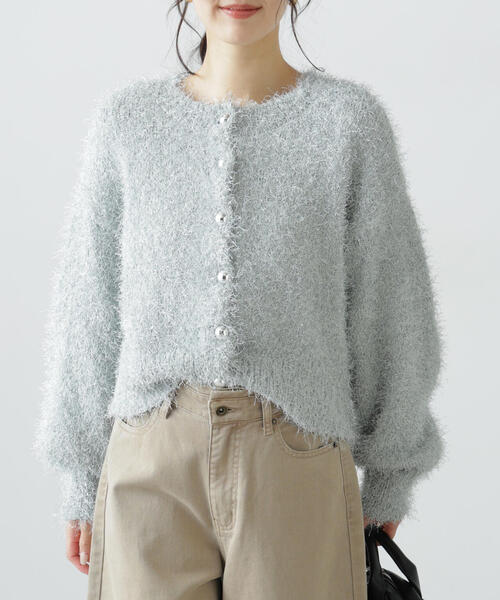 FREE'S MART（フリーズマート）の「◆ラメフェザーカーディガン（カーディガン/ボレロ・レディース・ライトグリーン/グレー/ホワイト・FREE）」の3枚目の写真