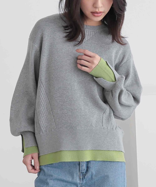 n'OrLABEL(ノアールレーベル)の「『配色スリットリブニット』(ニット/セーター・レディース・ネイビー/イエロー/杢グレー・1/2)」の1枚目の写真