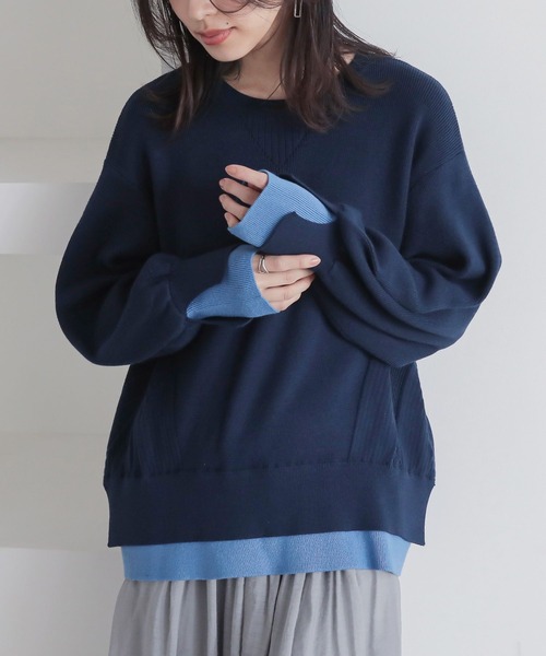 n'OrLABEL(ノアールレーベル)の「『配色スリットリブニット』(ニット/セーター・レディース・ネイビー/イエロー/杢グレー・1/2)」の2枚目の写真