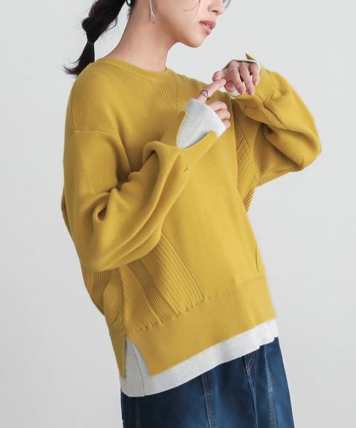 n'OrLABEL(ノアールレーベル)の「『配色スリットリブニット』(ニット/セーター・レディース・ネイビー/イエロー/杢グレー・1/2)」の3枚目の写真