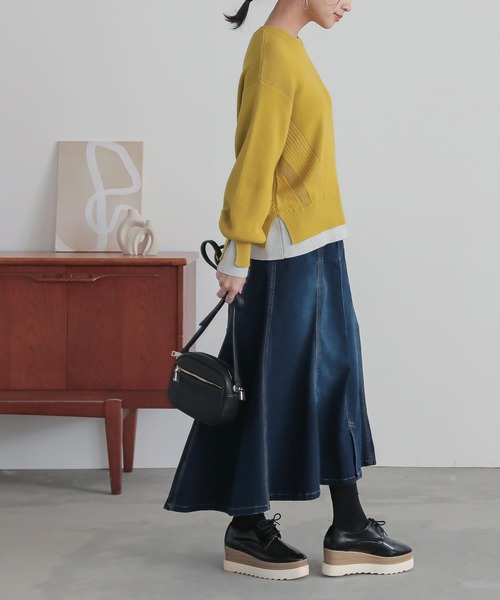 n'OrLABEL(ノアールレーベル)の「『配色スリットリブニット』(ニット/セーター・レディース・ネイビー/イエロー/杢グレー・1/2)」の8枚目の写真