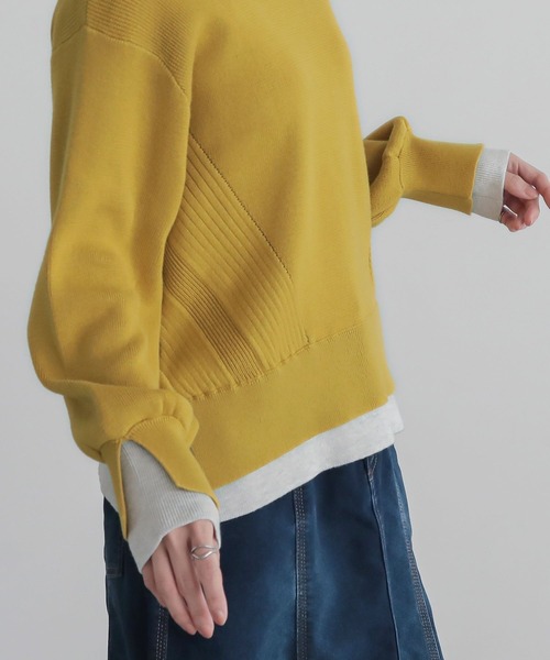 n'OrLABEL(ノアールレーベル)の「『配色スリットリブニット』(ニット/セーター・レディース・ネイビー/イエロー/杢グレー・1/2)」の6枚目の写真