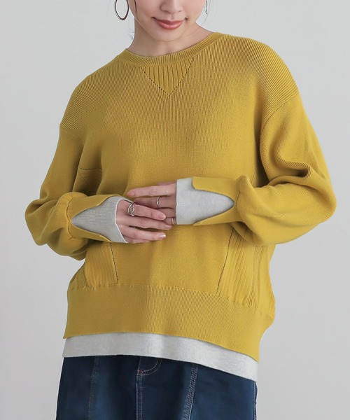 n'OrLABEL(ノアールレーベル)の「『配色スリットリブニット』(ニット/セーター・レディース・ネイビー/イエロー/杢グレー・1/2)」の4枚目の写真