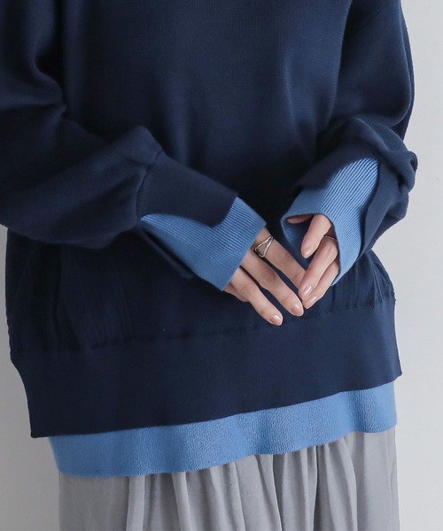 n'OrLABEL(ノアールレーベル)の「『配色スリットリブニット』(ニット/セーター・レディース・ネイビー/イエロー/杢グレー・1/2)」の11枚目の写真