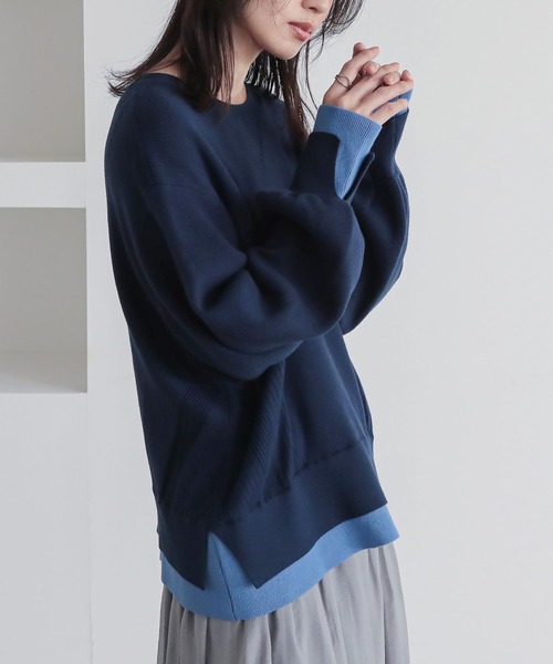 n'OrLABEL(ノアールレーベル)の「『配色スリットリブニット』(ニット/セーター・レディース・ネイビー/イエロー/杢グレー・1/2)」の10枚目の写真