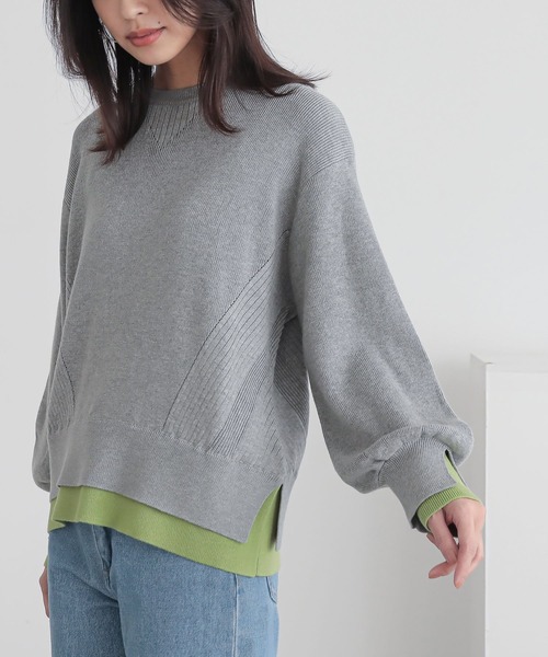 n'OrLABEL(ノアールレーベル)の「『配色スリットリブニット』(ニット/セーター・レディース・ネイビー/イエロー/杢グレー・1/2)」の15枚目の写真