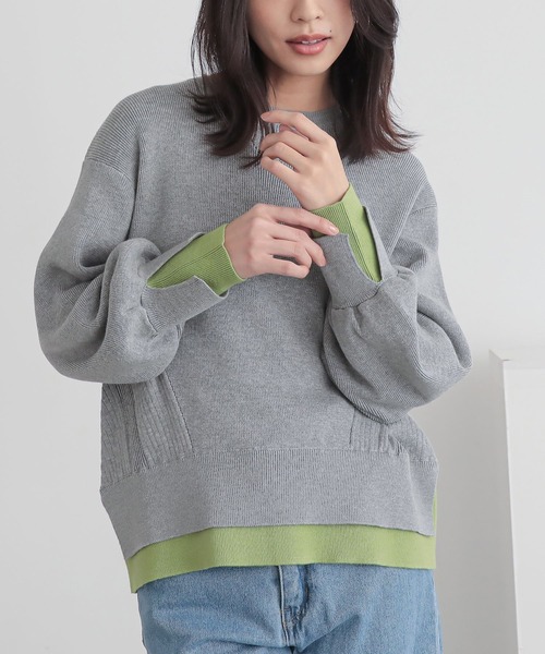 n'OrLABEL(ノアールレーベル)の「『配色スリットリブニット』(ニット/セーター・レディース・ネイビー/イエロー/杢グレー・1/2)」の14枚目の写真