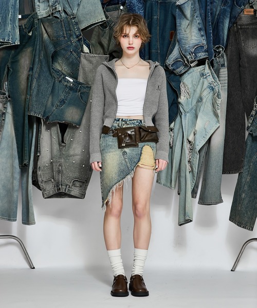 ACLENT アシメダメージデニムスカート セール】アシメダメージデニムスカート（デニムスカート）｜ACLENT