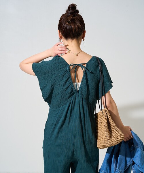 FREAK'S STORE(フリークスストア)の「限定展開 インド ダブルガーゼ シャーリング オールインワン(つなぎ/オールインワン・レディース・ブラック/ブラウン/オレンジ/ナチュラル/グリーン・SMALL/MEDIUM)」の12枚目の写真