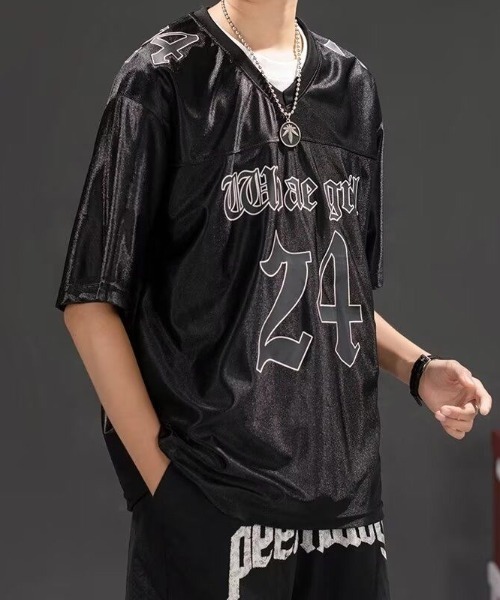 FreeZone（フリーゾーン）の「サテンナンバースポーツジャージ（Tシャツ/カットソー・メンズ・ホワイト/ブラック/ブルー・F）」の18枚目の写真
