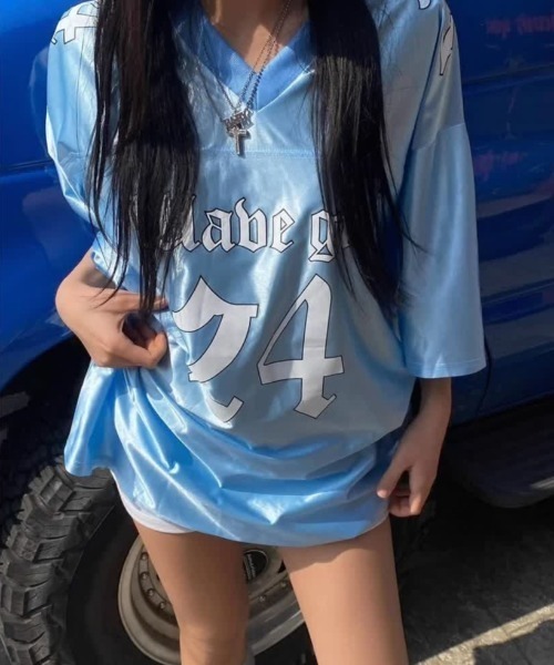 FreeZone（フリーゾーン）の「サテンナンバースポーツジャージ（Tシャツ/カットソー・メンズ・ホワイト/ブラック/ブルー・F）」の14枚目の写真