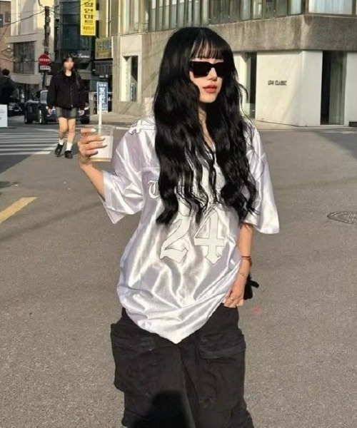 FreeZone（フリーゾーン）の「サテンナンバースポーツジャージ（Tシャツ/カットソー・メンズ・ホワイト/ブラック/ブルー・F）」の9枚目の写真