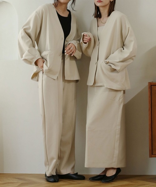 NOAHL(ノアル)の「【NOAHL】「ハレの日も、自然体で。」パンツ×ジャケットセレモニースーツ(セットアップ・レディース・ライトベージュ/ブラック・M/L)」の3枚目の写真