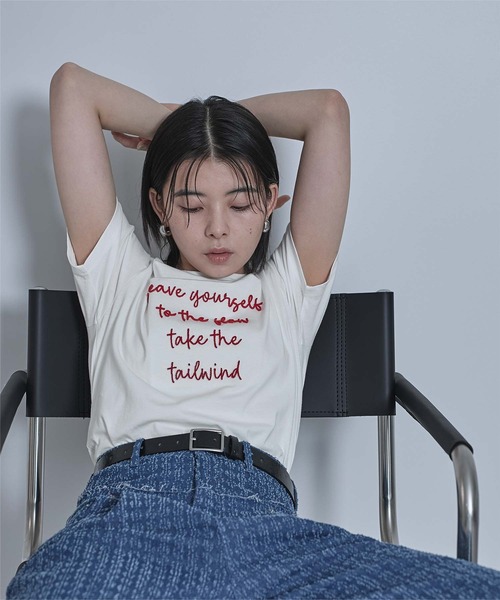 miette（ミエット）の「ブラシ刺繍Tシャツ（Tシャツ/カットソー・レディース・チャコール/ブラック/オフホワイト・FREE）」の8枚目の写真