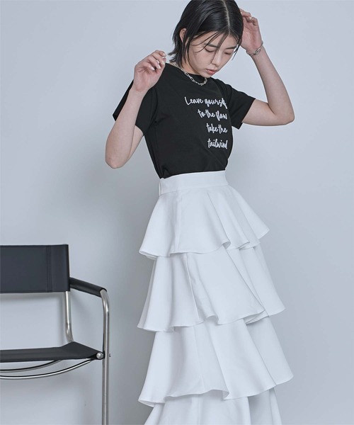 miette（ミエット）の「ブラシ刺繍Tシャツ（Tシャツ/カットソー・レディース・チャコール/ブラック/オフホワイト・FREE）」の14枚目の写真