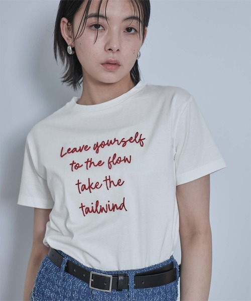 miette（ミエット）の「ブラシ刺繍Tシャツ（Tシャツ/カットソー・レディース・チャコール/ブラック/オフホワイト・FREE）」の9枚目の写真
