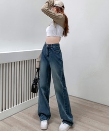 【RS】【Lilamusant(リラミュゾン)】ハイウエストワイドストレートコットンデニムパンツ