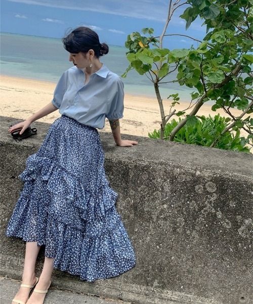 Ritzy（リッツィー）の「パフスリーブ 5分袖ブラウス（シャツ/ブラウス・レディース・ブルー/ホワイト・M/L）」の4枚目の写真