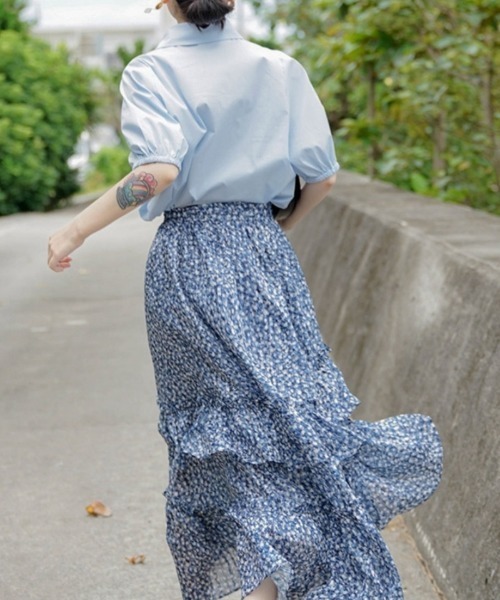 Ritzy（リッツィー）の「パフスリーブ 5分袖ブラウス（シャツ/ブラウス・レディース・ブルー/ホワイト・M/L）」の5枚目の写真