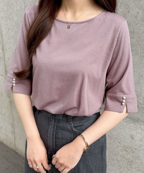 alotta(アロッタ)の「袖口パール調ボタンTシャツ(Tシャツ/カットソー・レディース・ダークラベンダー/ブラック/チャコール/ネイビー/グレイッシュブルー・LL/L/M/3L/5L/4L)」の17枚目の写真