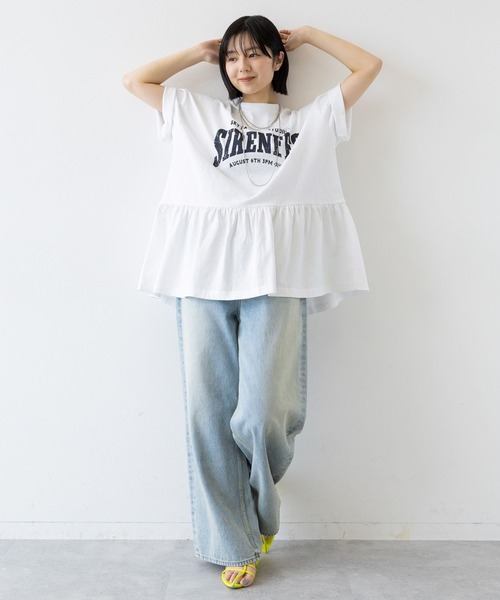 RAGEBLUE（レイジブルー）の「カレッジロゴプリント/ぺプラムTシャツ（Tシャツ/カットソー・レディース・ホワイト/ブルー/ネイビー・FREE）」の14枚目の写真