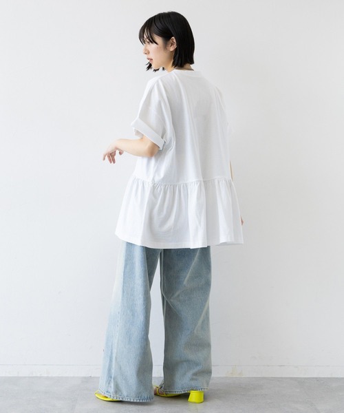 RAGEBLUE（レイジブルー）の「カレッジロゴプリント/ぺプラムTシャツ（Tシャツ/カットソー・レディース・ホワイト/ブルー/ネイビー・FREE）」の16枚目の写真