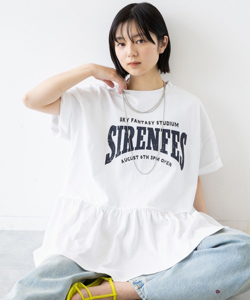 RAGEBLUE（レイジブルー）の「カレッジロゴプリント/ぺプラムTシャツ（Tシャツ/カットソー・レディース・ホワイト/ブルー/ネイビー・FREE）」の18枚目の写真