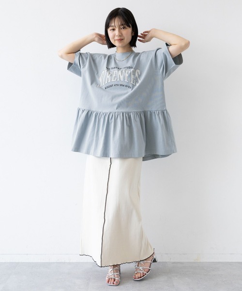 RAGEBLUE（レイジブルー）の「カレッジロゴプリント/ぺプラムTシャツ（Tシャツ/カットソー・レディース・ホワイト/ブルー/ネイビー・FREE）」の19枚目の写真