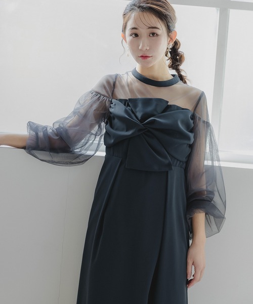 epic day(エピックデイ)の「フロントノットドレス(ドレス・レディース・ブラック/ネイビー系/チャコール・M)」の1枚目の写真